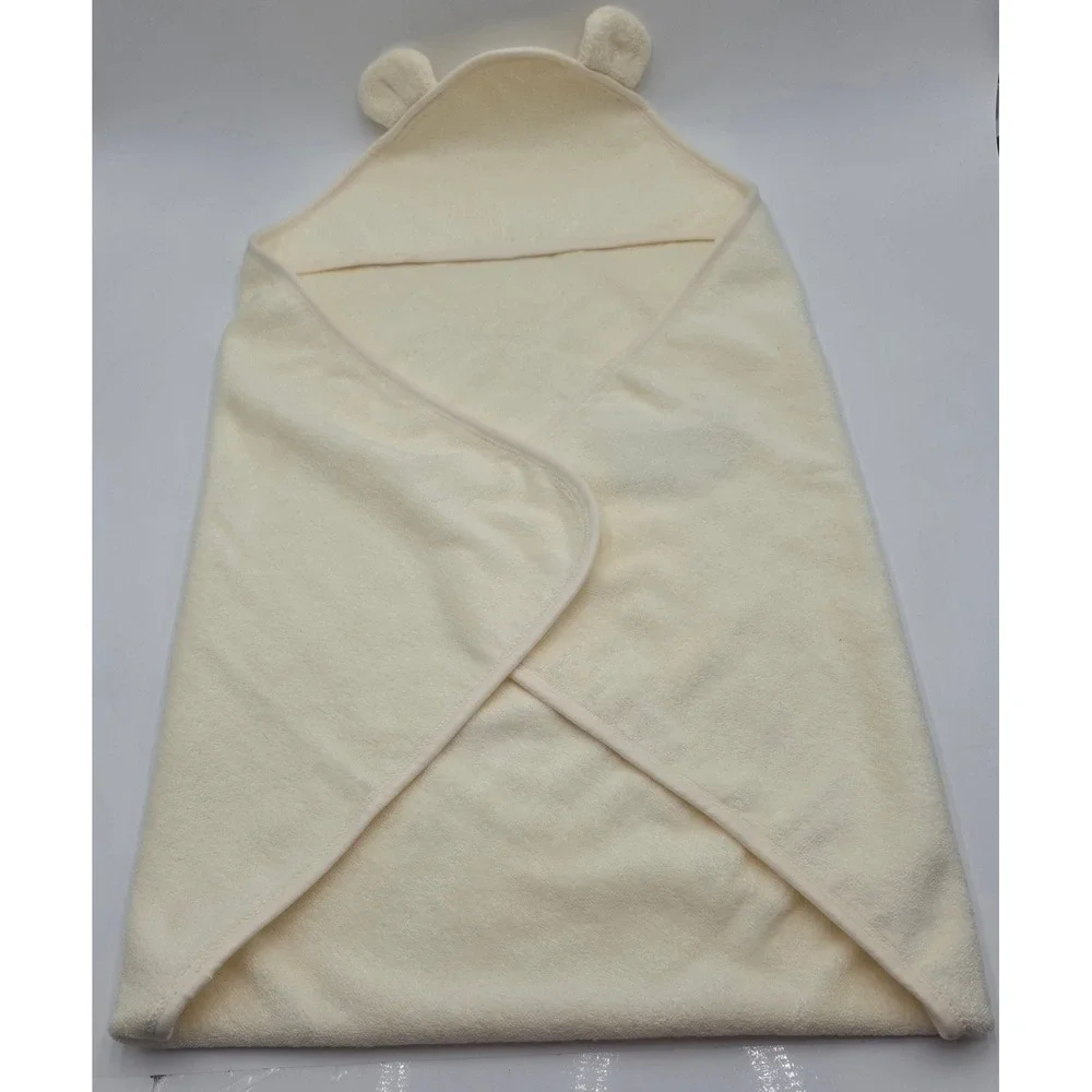 Lot of 2 Organic Cotton Hooded Baby Bath Towels Swaddle Blankets Bear Ears 30x30